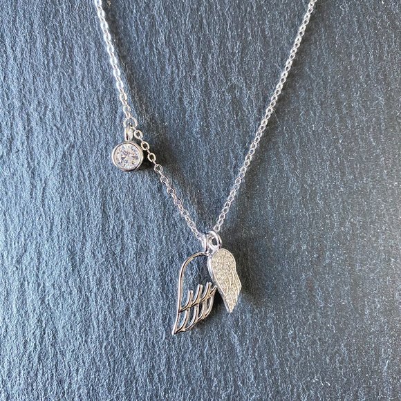 .925 Sterling Silver and CZ - Angel Wings Necklace - Picture 1 of 5